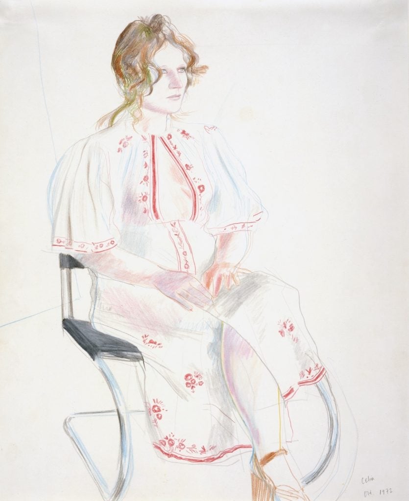 David Hockney, Celia in Red and White Dress (1972). © David Hockney / Tyler Graphics Ltd. 