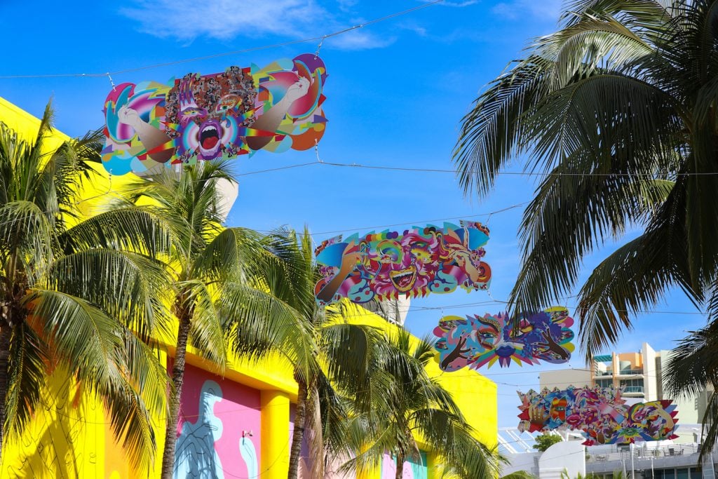 Installation view of Adora Vanessa Athena Fantasia (2023) by Assume Vivid Astro Focus at Elevate Espanola in South Beach, Miami. Image courtesy of the City of Miami Beach.