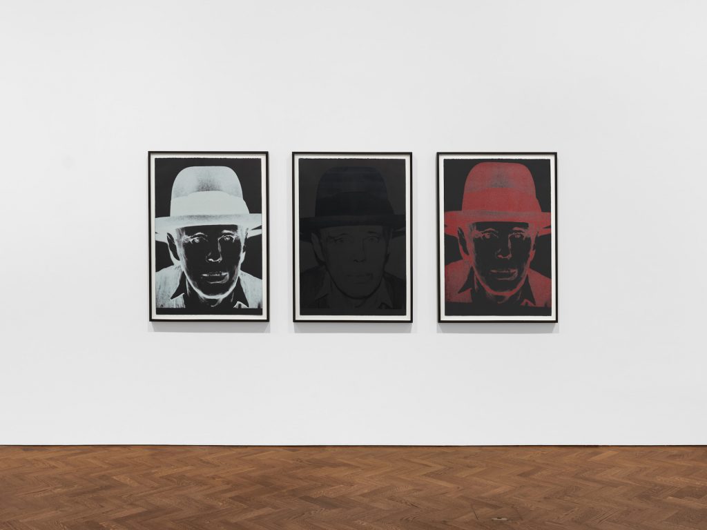 Installation view of Andy Warhol: The Joseph Beuys Portraits at Thaddaeus Ropac London. 4 December 2023 – 9 February 2024. Photo: Aggie Cherrie. © The Andy Warhol Foundation for the Visual Arts, Inc. /DACS, London, 2023. Courtesy Thaddaeus Ropac gallery, London • Paris • Salzburg • Seoul.