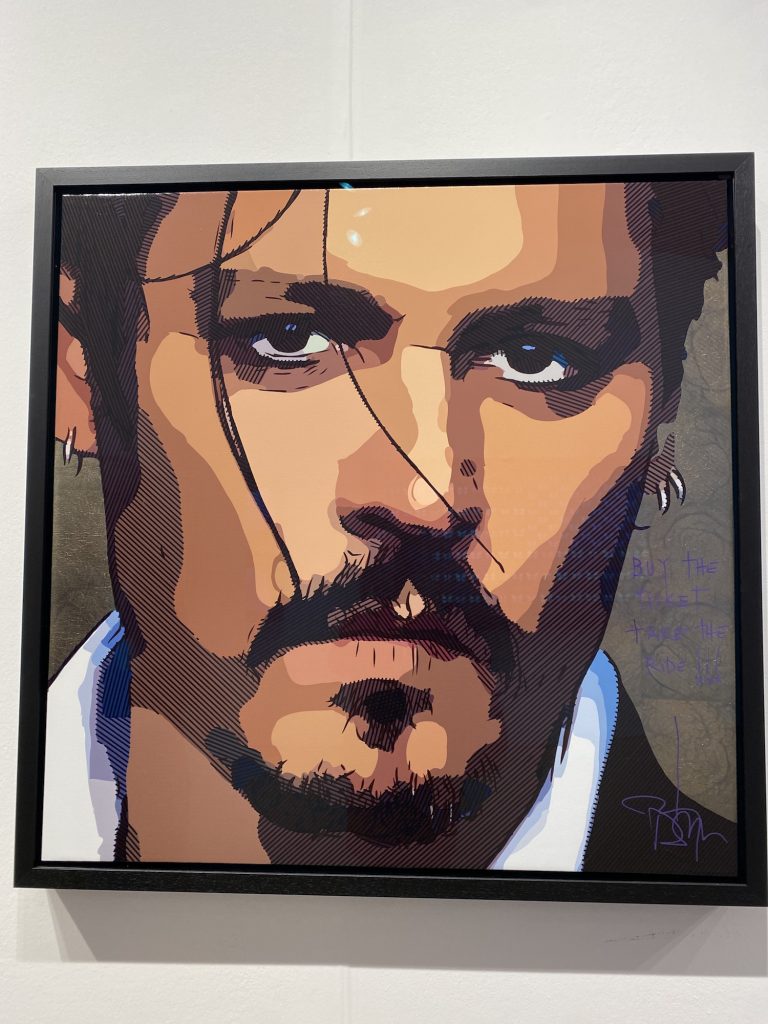 A self portrait by Johnny Depp on view at Castle Contemporary at Art Miami. Photo by Eileen Kinsella.