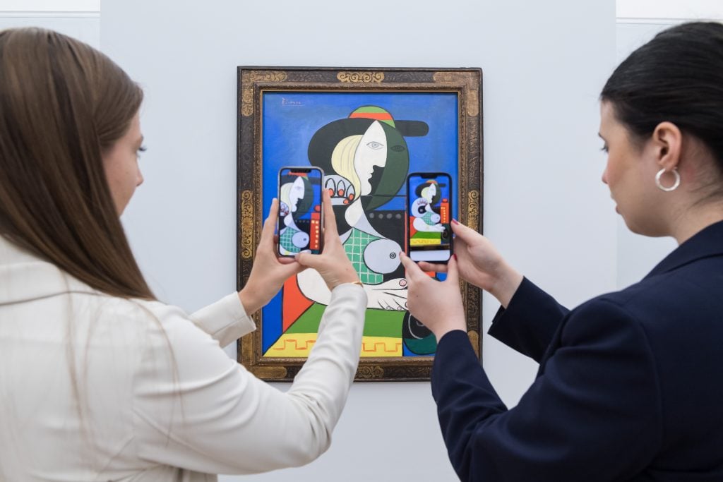 Pablo Picasso, Femme a la montre (1932). at Sotheby's auction house showcasing the highlights of Emily Fisher Landau collection in London, United Kingdom on October 06, 2023. Photo by Wiktor Szymanowicz/Future Publishing via Getty Images.