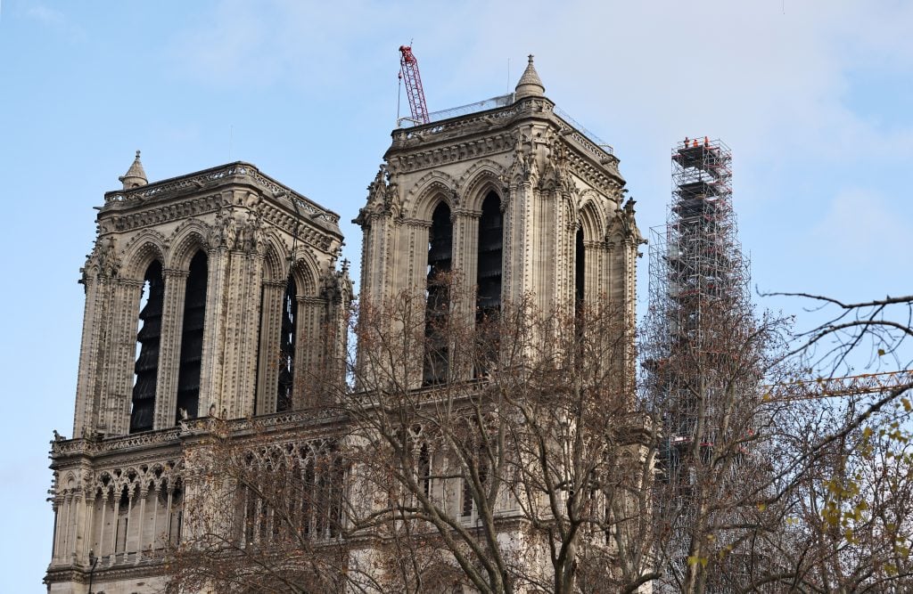 The Notre Dame cathedral under renovation in Paris, France, December 8, 2023. Photo: Gao Jing/Xinhua via Getty Images.