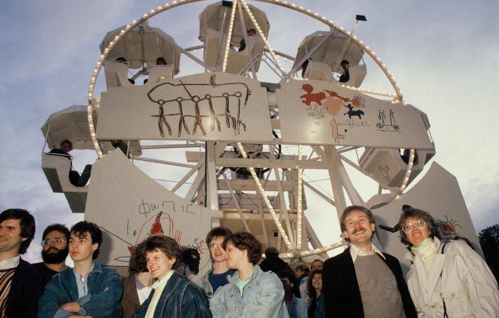 Jean Michel-Basquiat's painted Ferris wheel at Luna Luna in Hamburg, Germany, 1987. Photo courtesy of Luna Luna.