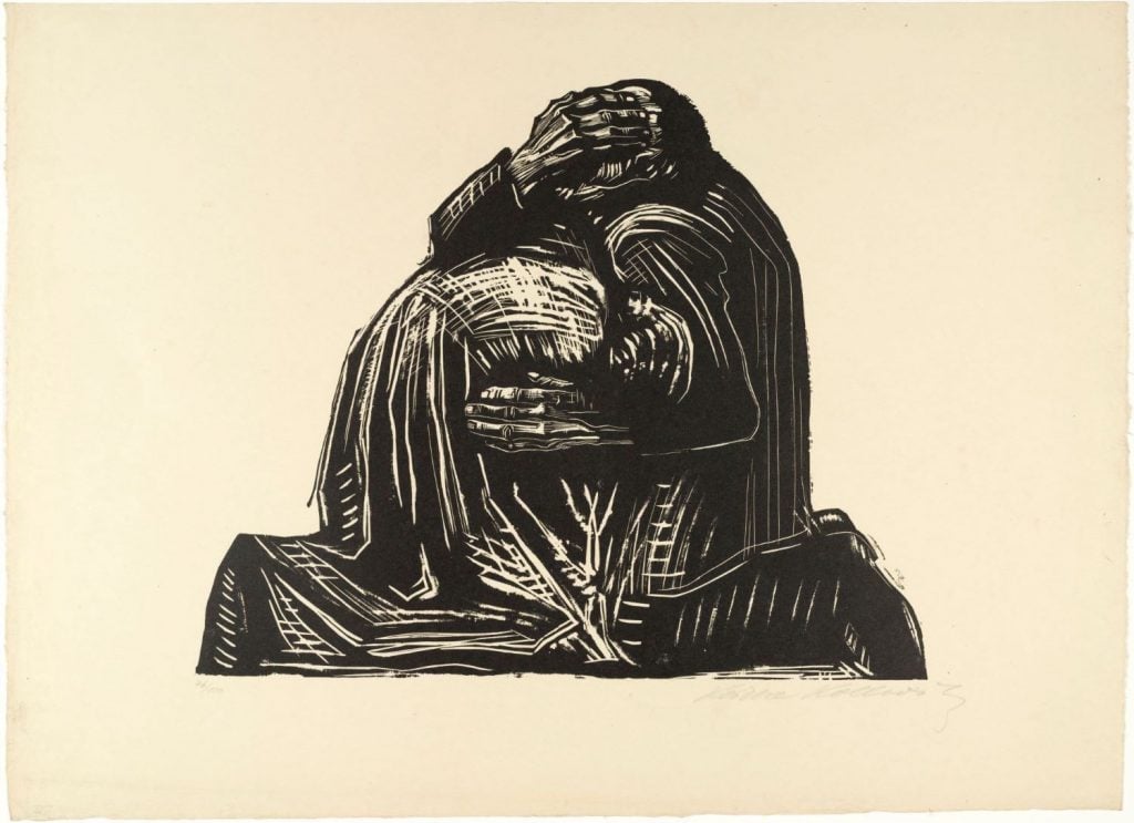 Käthe Kollwitz, The Parents (Die Eltern) from War (Krieg), (1921–22), published 1923. One from a portfolio of seven woodcuts. The Museum of Modern Art, New York. Gift of the Arnhold Family in memory of Sigrid Edwards. © 2023 Artists Rights Society (ARS), New York / VG Bild-Kunst, Bonn.