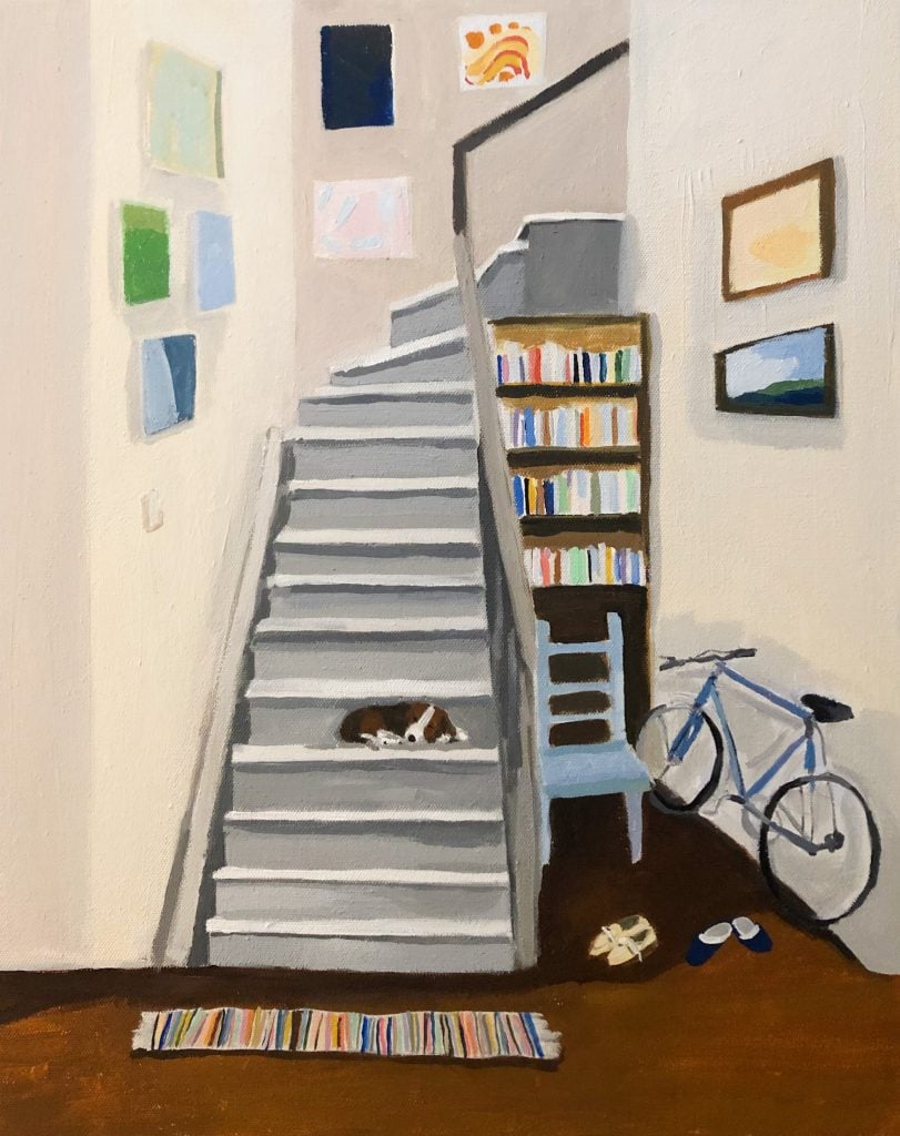 Polly Schindler, Dog Sleeping On Stairs (2023). Image courtesy the artist and Deanna Evans Gallery.