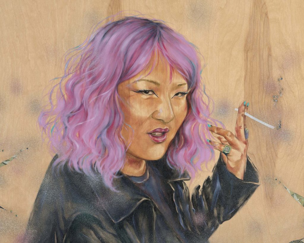 Shizu Saldamando, Portrait of Artist Young Joon Kwak (2023). Image courtesy of the artist and Charlie James Gallery, Los Angeles. © 2023 Shizu Saldamando; Photo © 2023 Yubo Dong @ofphotostudio