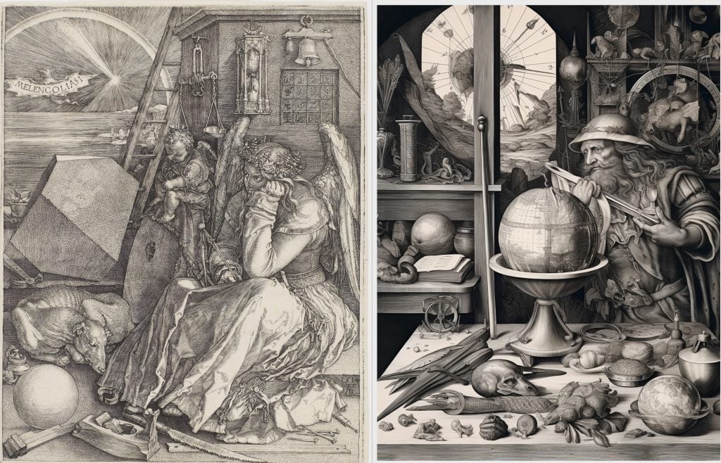 Dürer's Melancholy I and an A.I. version of "Melancholy"