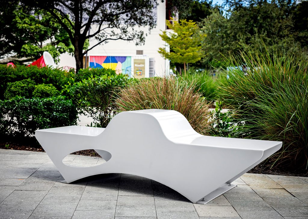 Samuel Ross bench in the Miami Design District.
