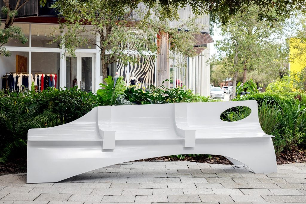 A Samuel Ross bench located in the Miami Design District.