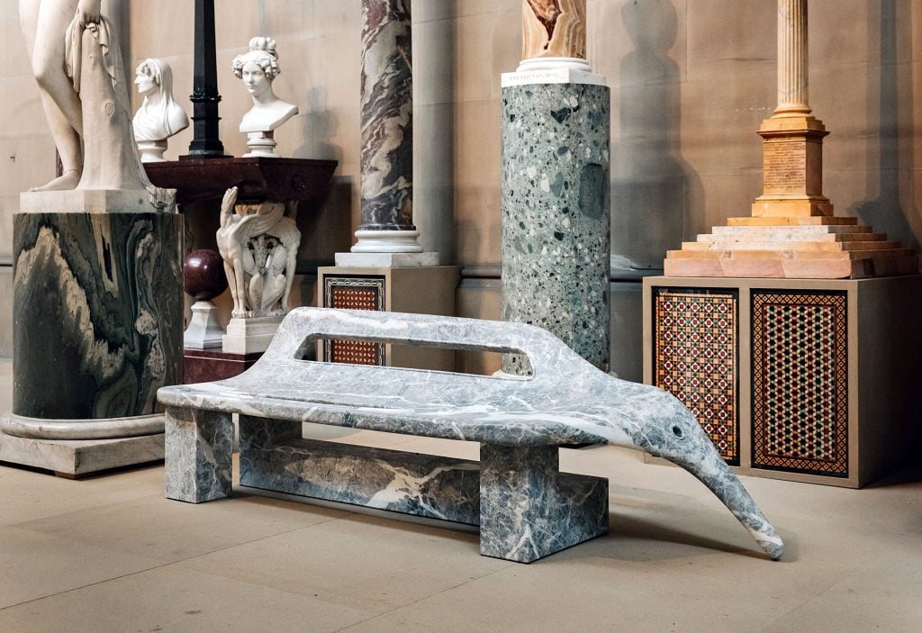 A bench by Samuel Ross at 'Mirror Mirror: Reflections on Design' at Chatsworth House, U.K.