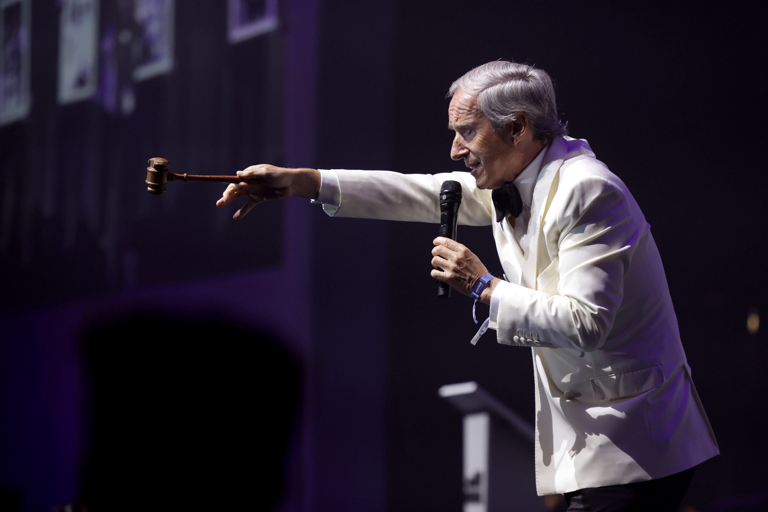 Simon de Pury is seen on stage during the amfAR Cannes Gala 2023 at Hotel du Cap-Eden-Roc on May 25, 2023 in Cap d'Antibes, France. Photo by Pascal Le Segretain/amfAR/Getty Images for amfAR.