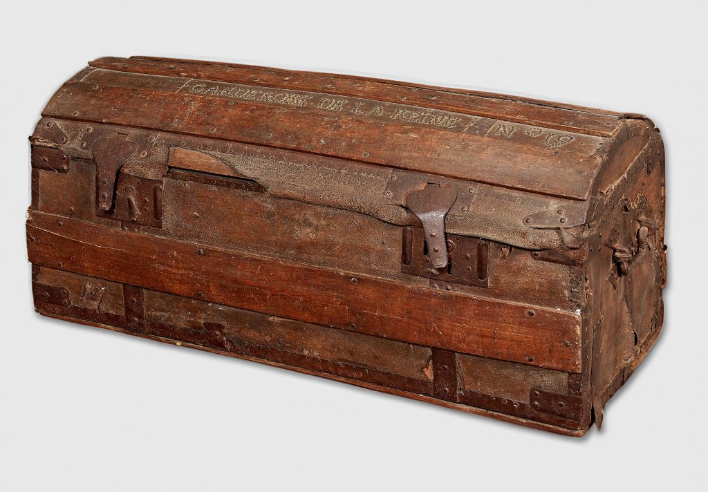 Trunk belonging to Marie Antoinette, oak and cyprus, studded leather and hammered metal, $200,000. 