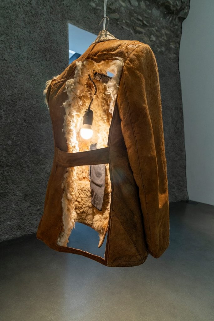 Anu Põder's <i>Pattern as Sign. Fur Coats</i> (1996) in "Anu Põder: Space for My Body" at the Muzeum Susch. Photo: Federico Sette, courtesy of Muzeum Susch Art Stations Foundation.