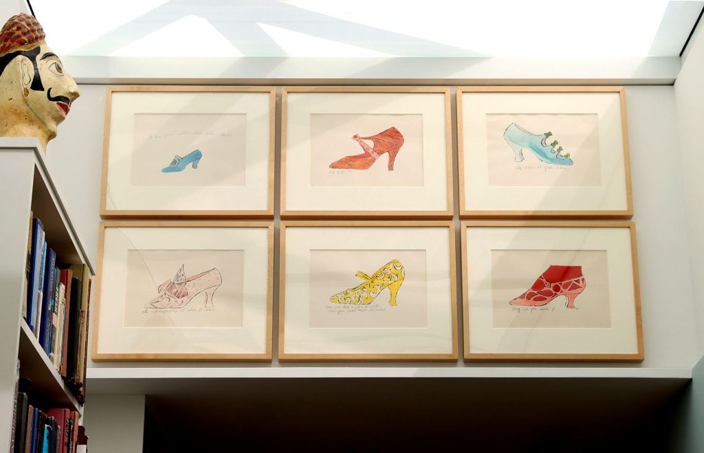Six illustrations from Andy Warhol's series of shoe drawings, acquired in 1982.