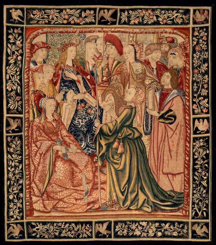 A tapestry showing a court scene, Southern Netherlands, probably Brussels, early 16th century. Brought by De Wit Fine Tapestries, Belgium.