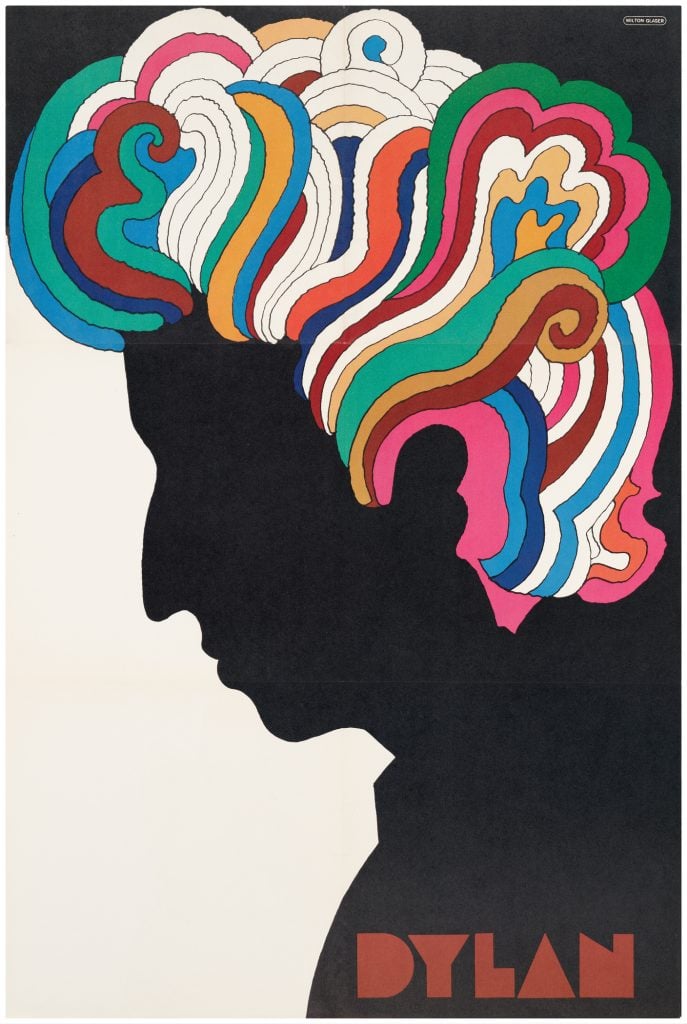Milton Glaser, Dylan Poster (1967). San Francisco Museum of Modern Art, gift of the designer; © Milton Glaser, permission of the estate of Milton Glaser; photo: Tenari Tuatagaloa.