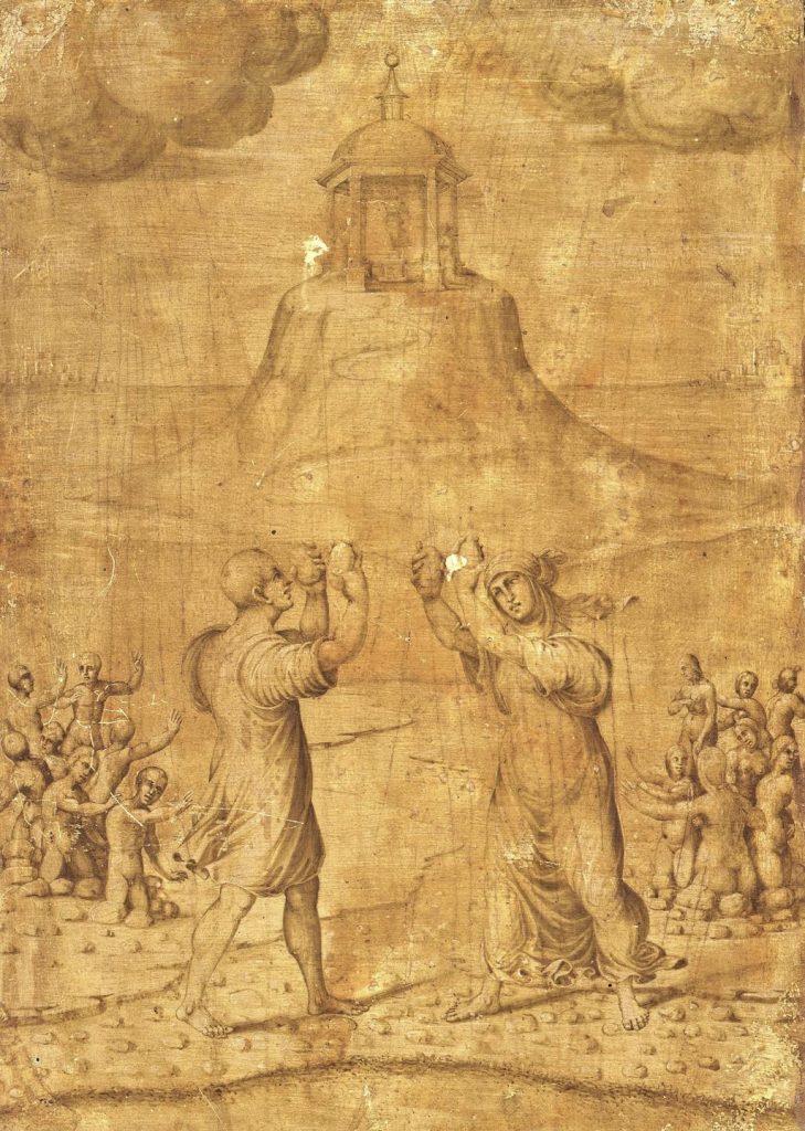 Maestro di Serumido, Deucalion and Pyrrha (c. 1504-7). Image courtesy of Uffizi Galleries Press Office.