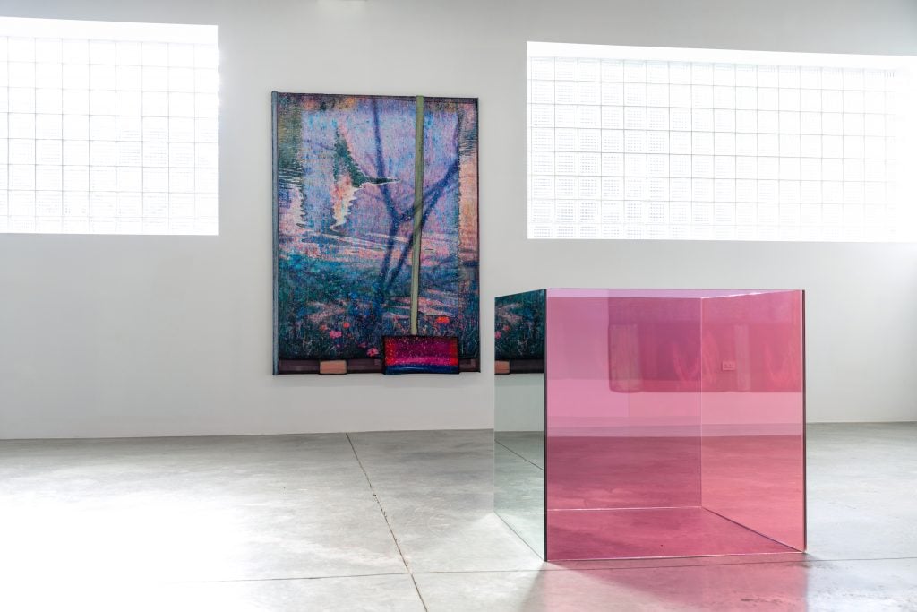 Installation view of "Merging Echoes" (2023/24), inaugural exhibition at 110 Waterbury Street. Courtesy of the artists and Carvalho Park, New York.