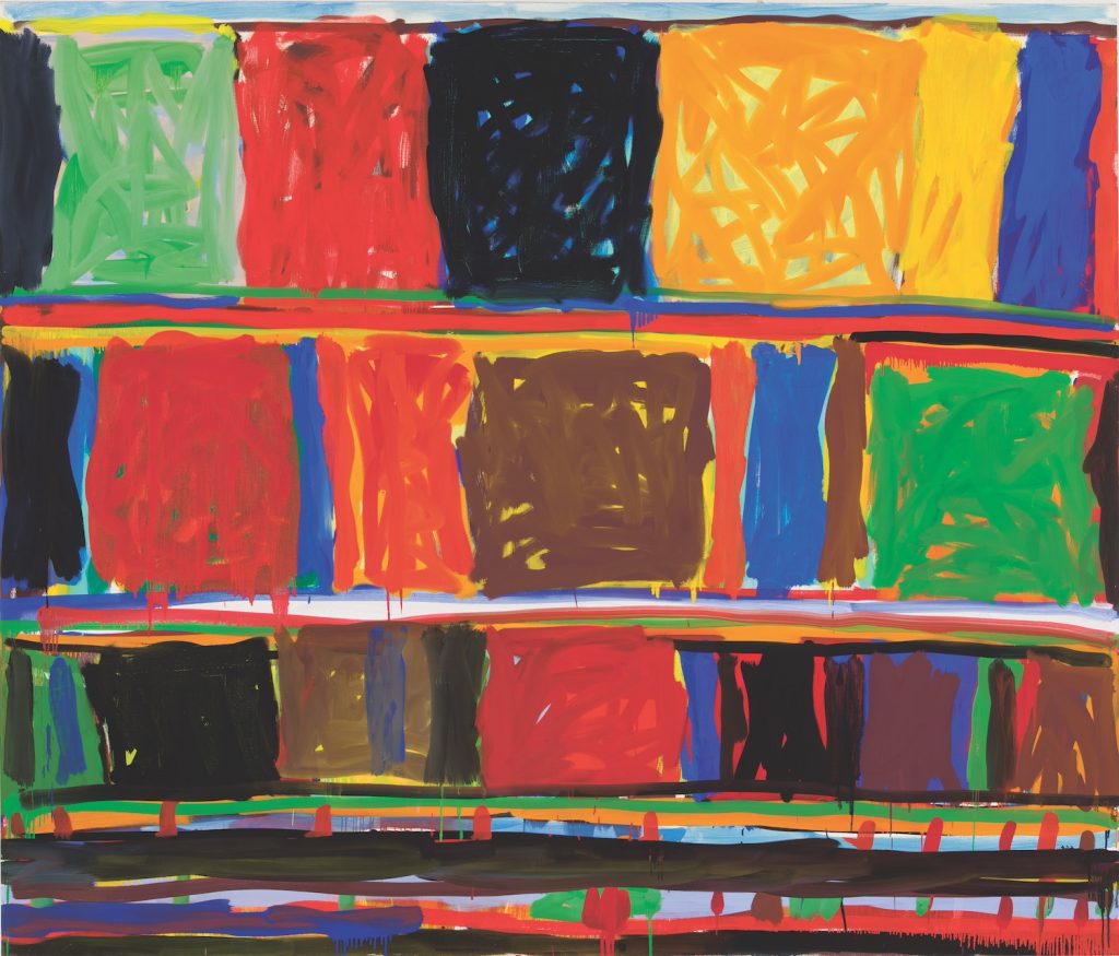 A colorful painting titled 'Color Bar' by Stanley Whitney. 