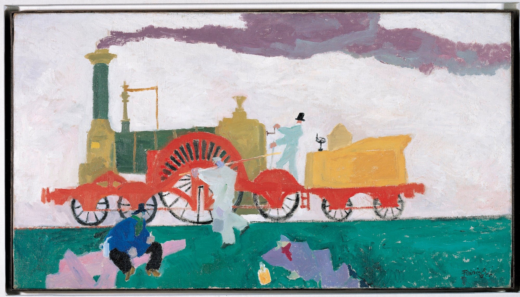 Lyonel Feininger, Die Lokomotive mit dem großen Rad (1910). Courtesy Albertina, Wien - Sammlung Batliner.