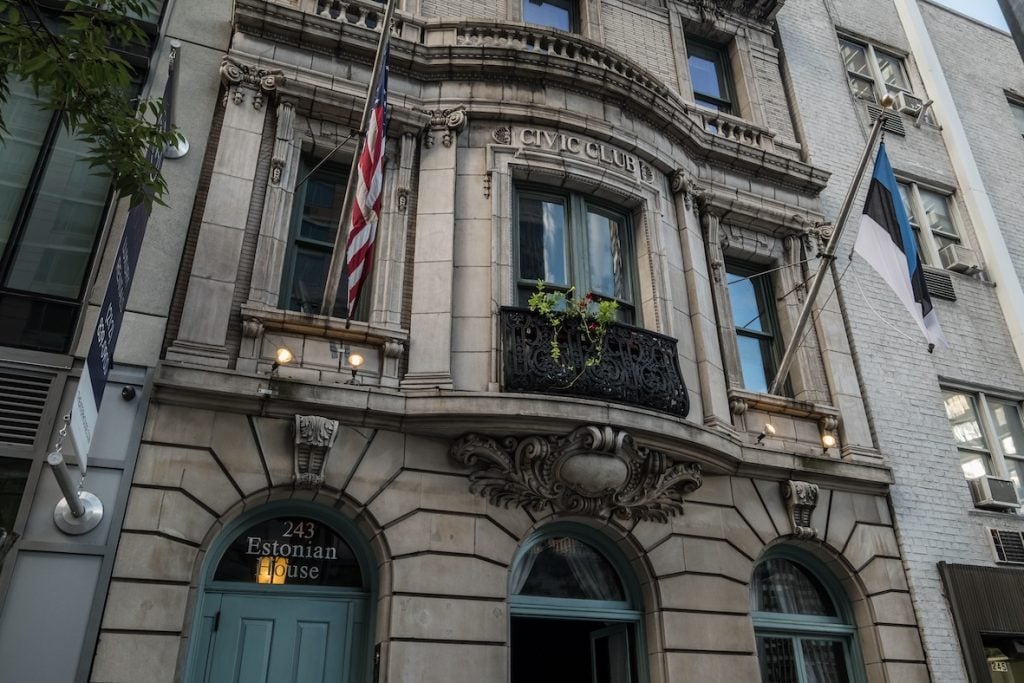 The exterior of the Estonian House in New York City. The words Civic Club, its previous name, are still visible on its stonework.