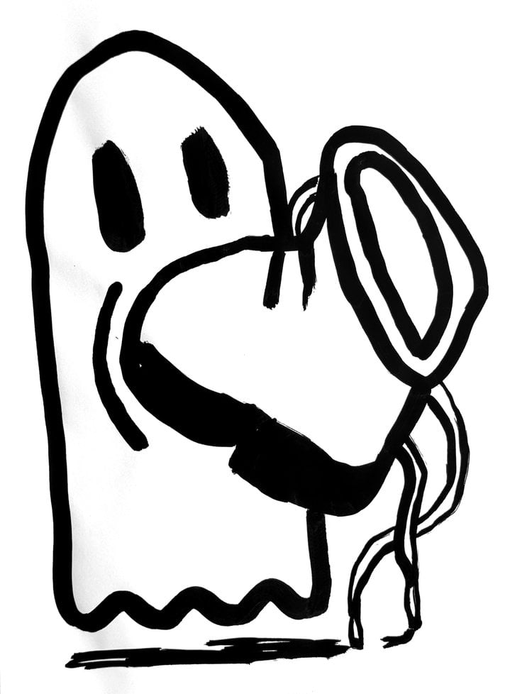 Pablo Declan, a ghost eating a shoe. Copyright Declan & Co.