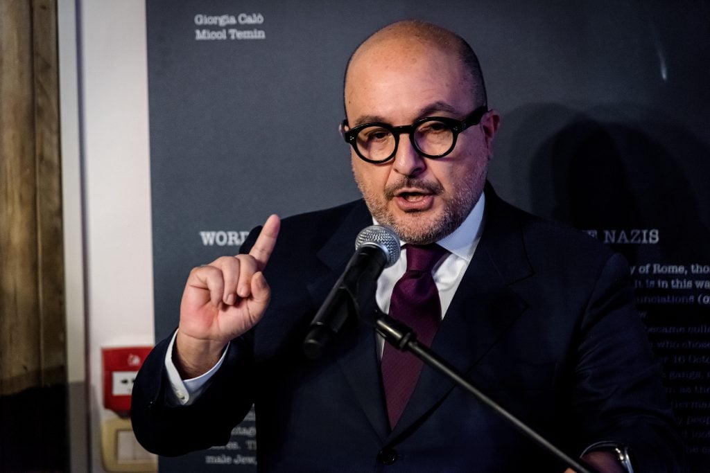 The Italian Minister of Culture, Gennaro Sangiuliano speaking at an event.