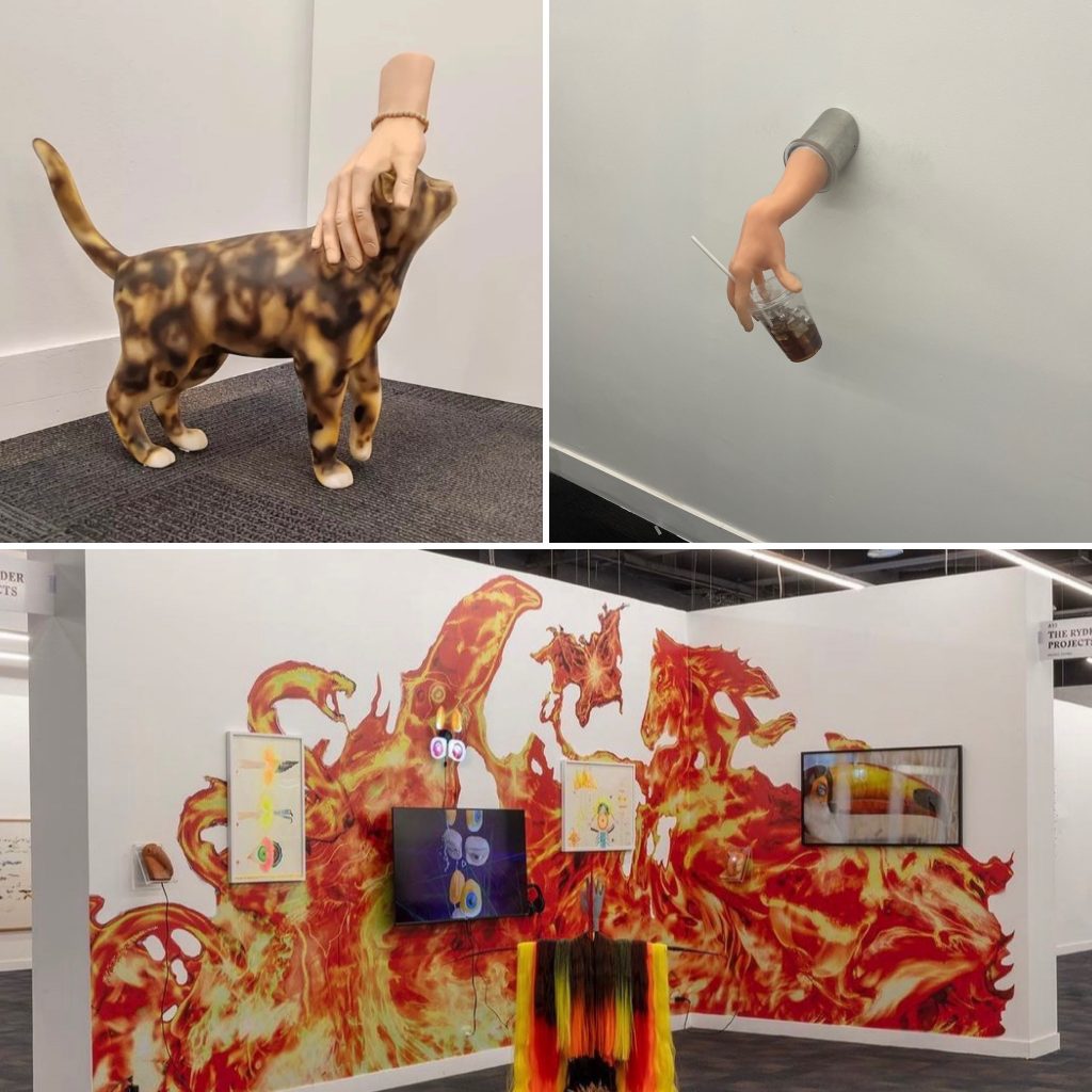From left: works by Michael Ross at Galería Mascota, Romeo Gómez López at Salon Silicon, and Patricia Domínguez at the Ryder Projects. 