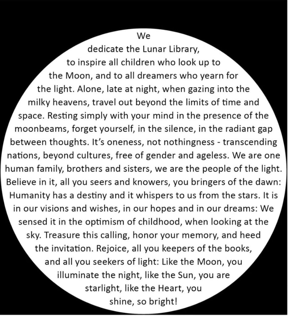 A round white circle full of text on a black field