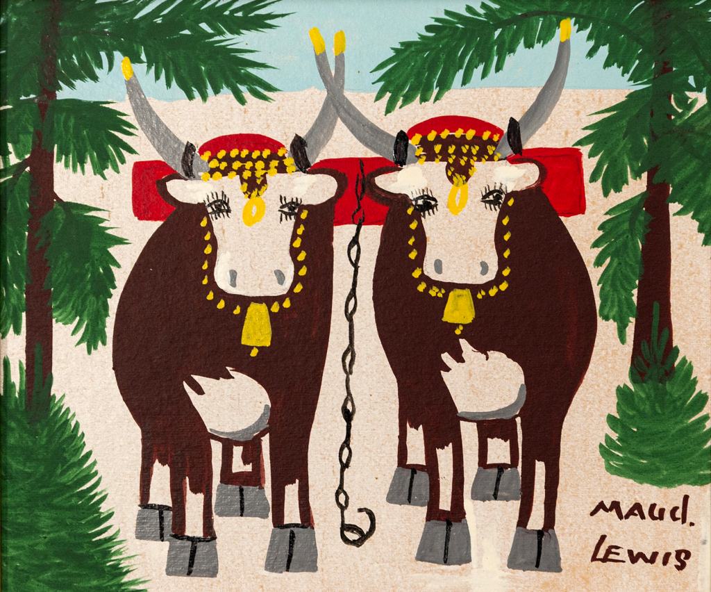 Maud Lewis, Oxen in Winter (ca. 1966). Courtesy of Oeno Gallery, Toronto.