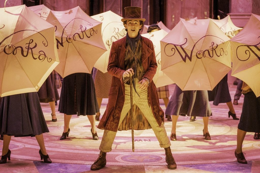 Timothée Chalamet in Wonka (2023). Photo courtesy of Warner Bros.