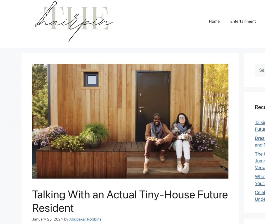 Screenshot of "Talking With an Actual Tiny House Future Resident" on the new The Hairpin
