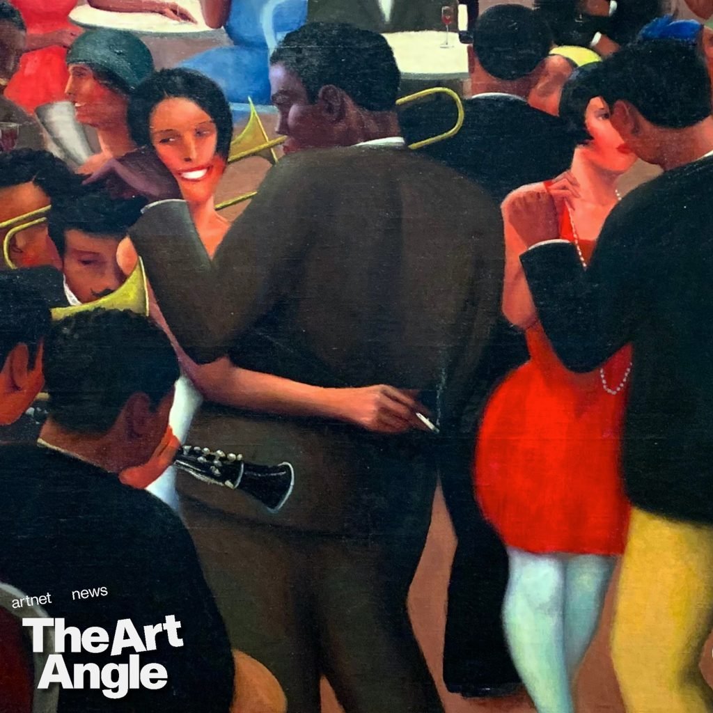 An image of people dancing in colorful clothing by the artist Archibald J. Motley.