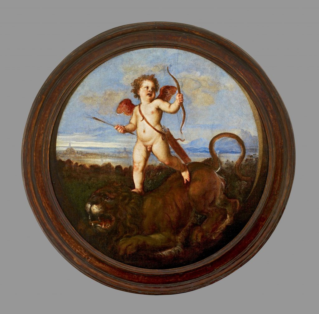 A painting by Titian depicting an allegory of love, which served as the cover to a lost portrait.