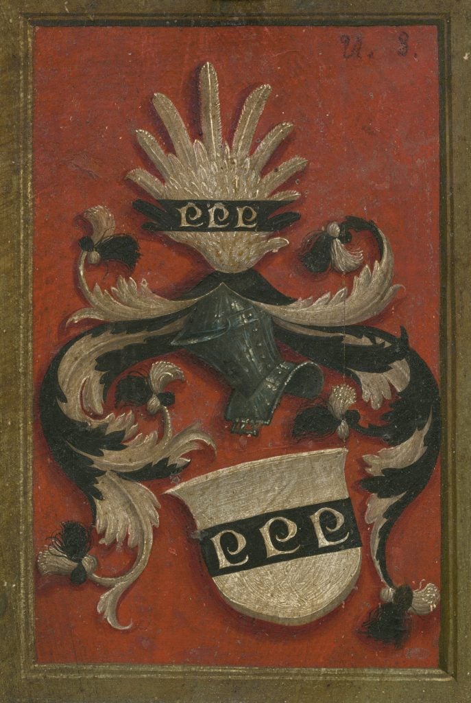 A ornately painted coat of arms.