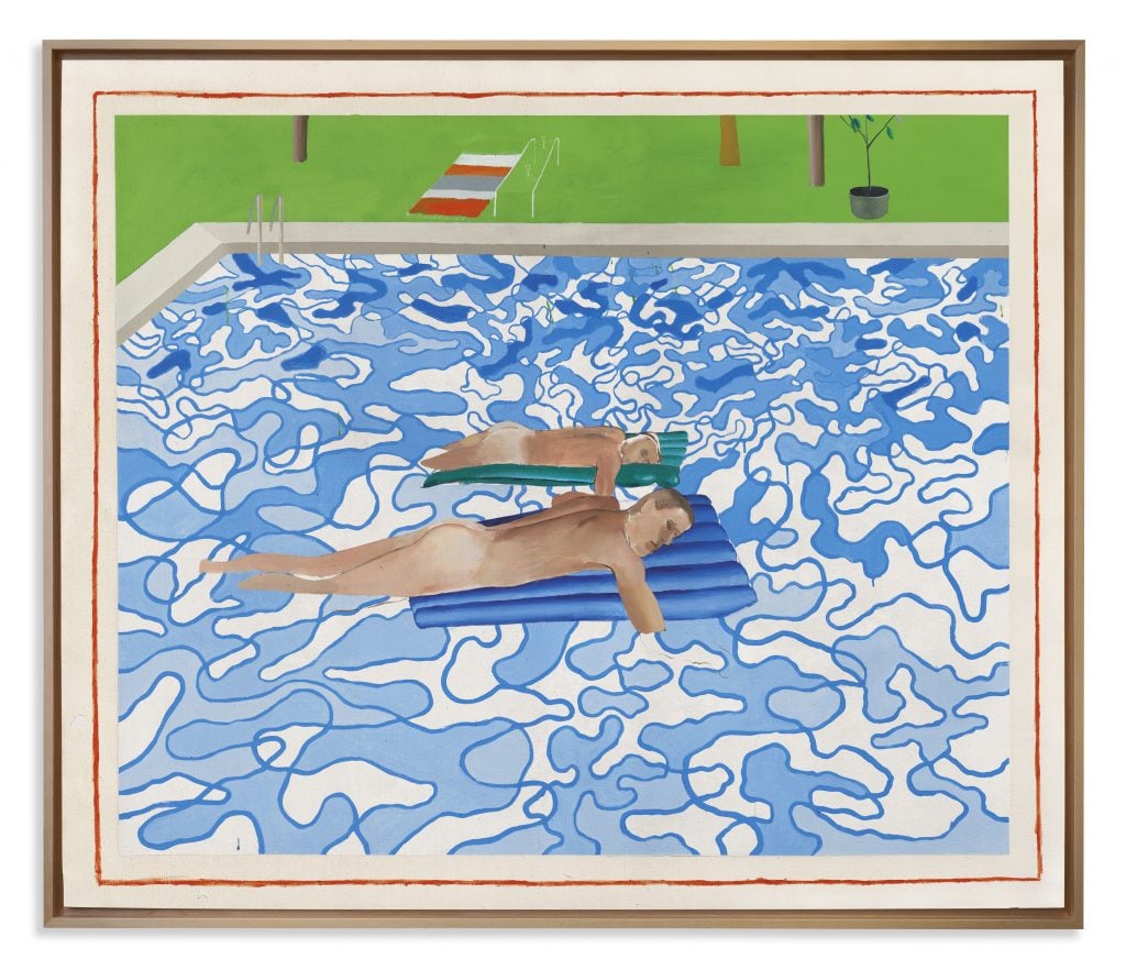 Painting of a man floating in a pool by David Hockney