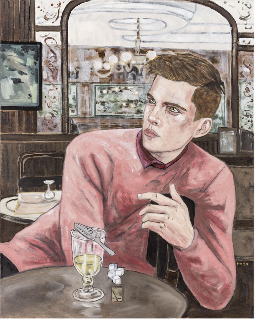 Hernan Bas, Absinthe Drinker (2024). Image courtesy the artist and Victoria Miro Gallery.