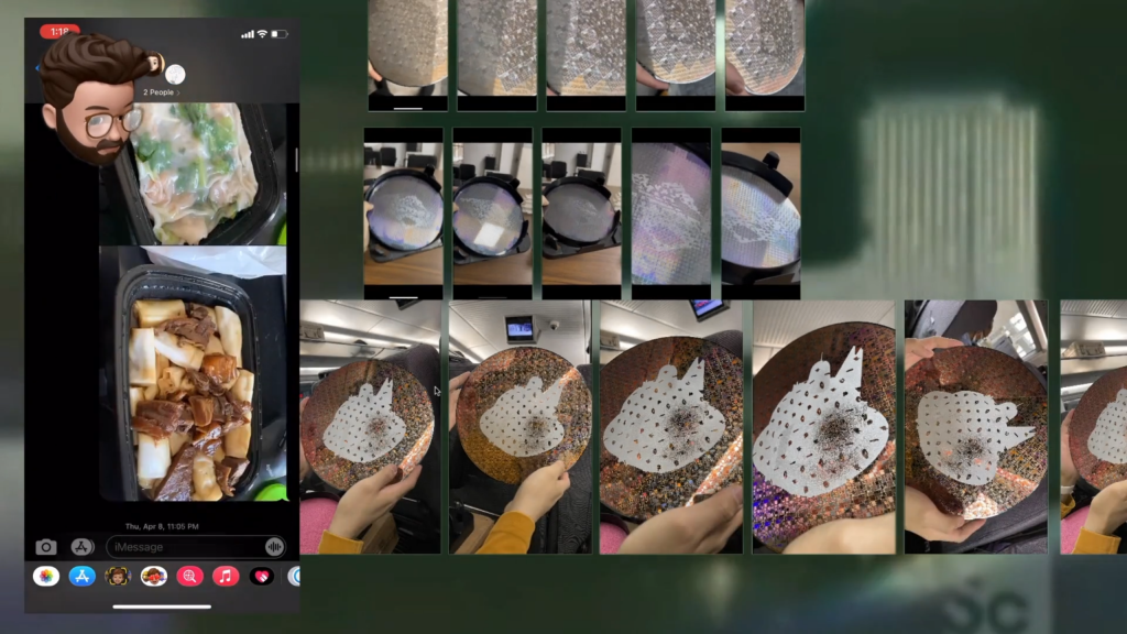 A screencapture of multiple frames of video of the artist working at his workstation.