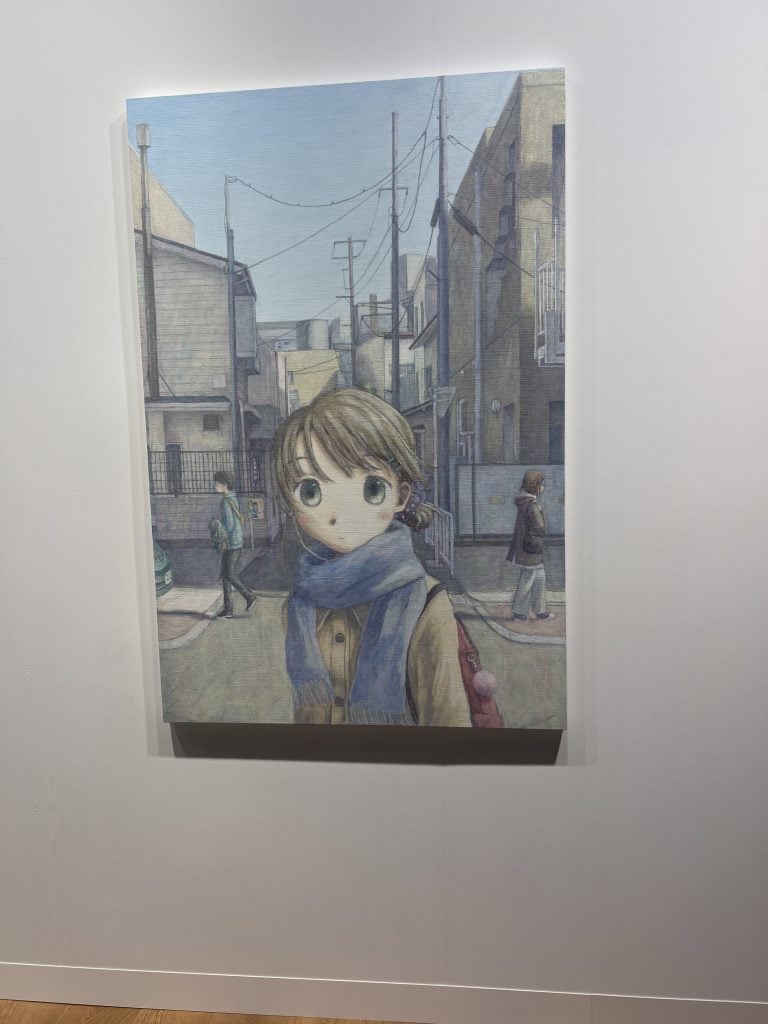 an image of a manga inspired painting of a young girl on a Japanese street 