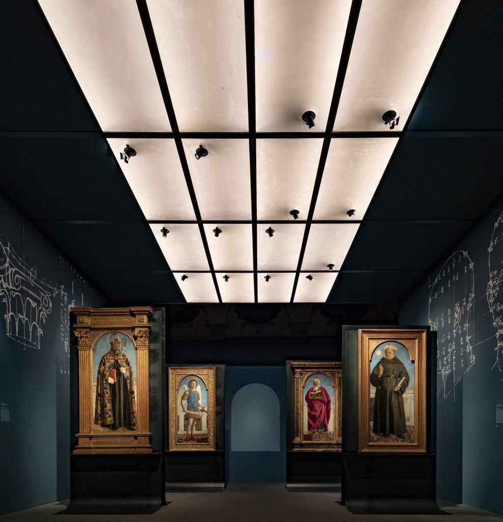 the four saints shown in the polyptych exhibition in Milan