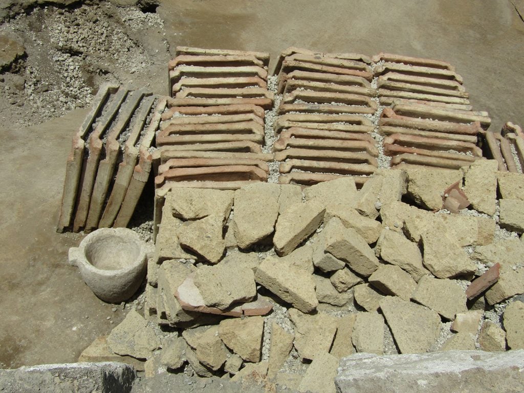 Excavated pottery in Pompeii.