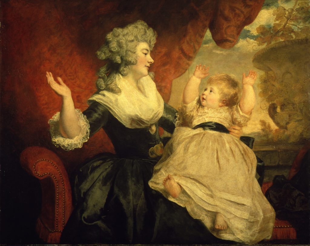 an 18th century painting in which a woman plays with her infant child