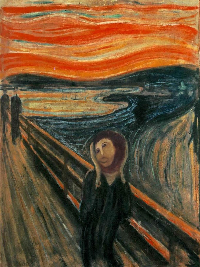 potato jesus inserted into Edvard Munch's The Scream
