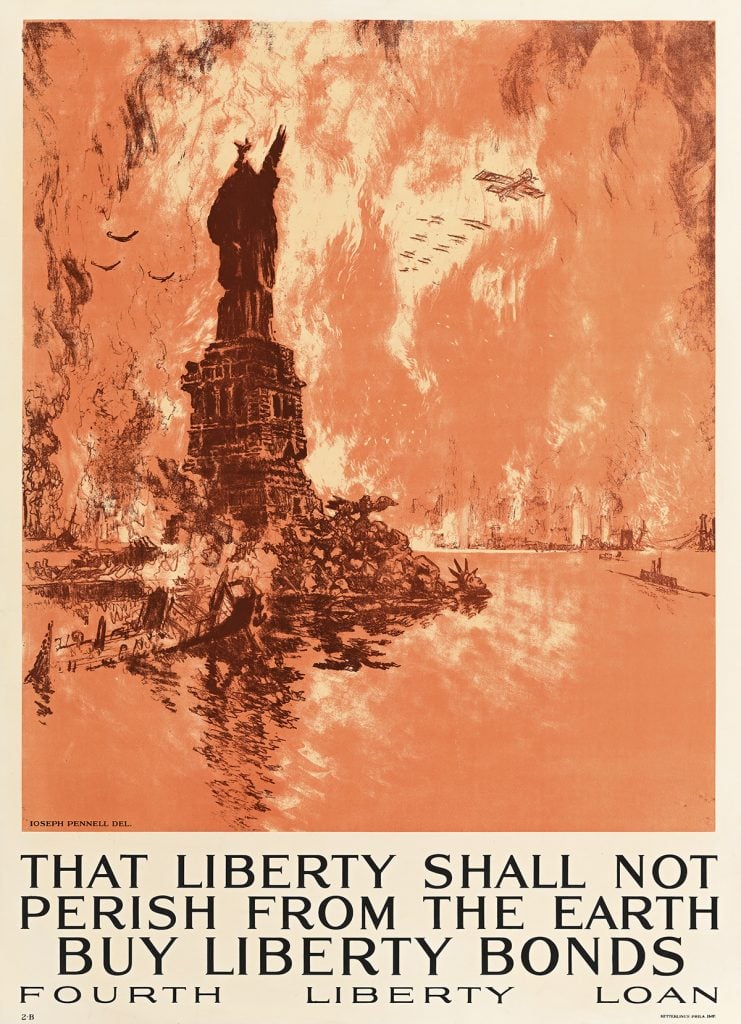 A first world war poster of New York burning