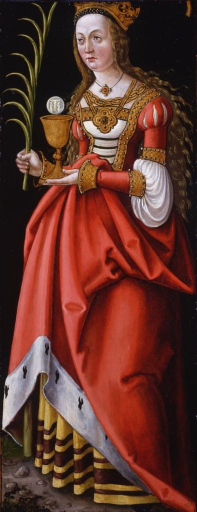 Saint Barbara on the verso of the doors of the triptych