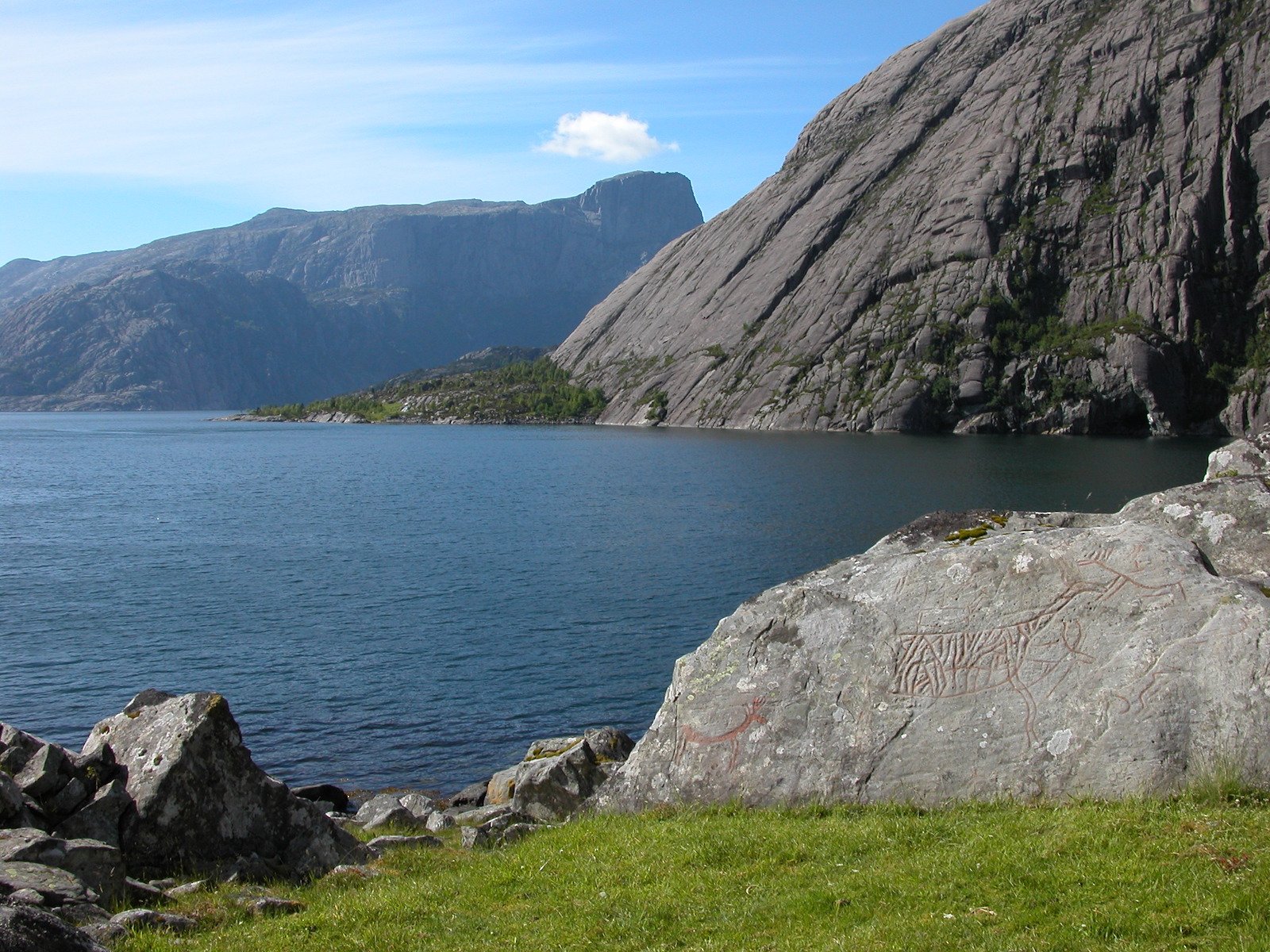 Vingen fjord in Norway complete with Stone Age rock art