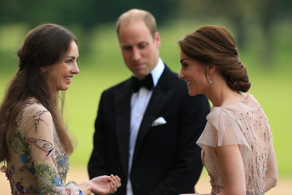 Prince William and Catherine, Duchess of Cambridge are greeted by Rose Cholmondeley, the Marchioness of Cholmondeley
