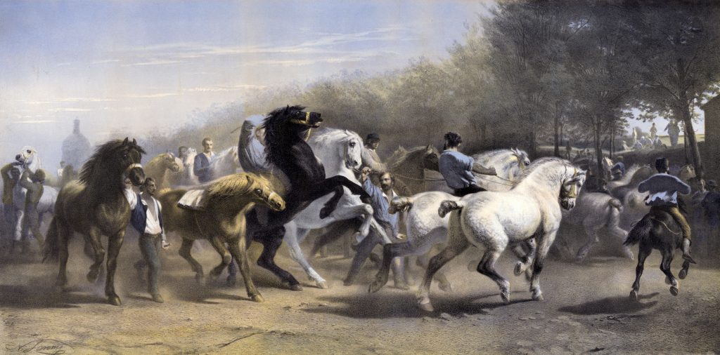 a lithograph from 1900 of 'The Horse Fair', the likes of which helped to popularize the painting