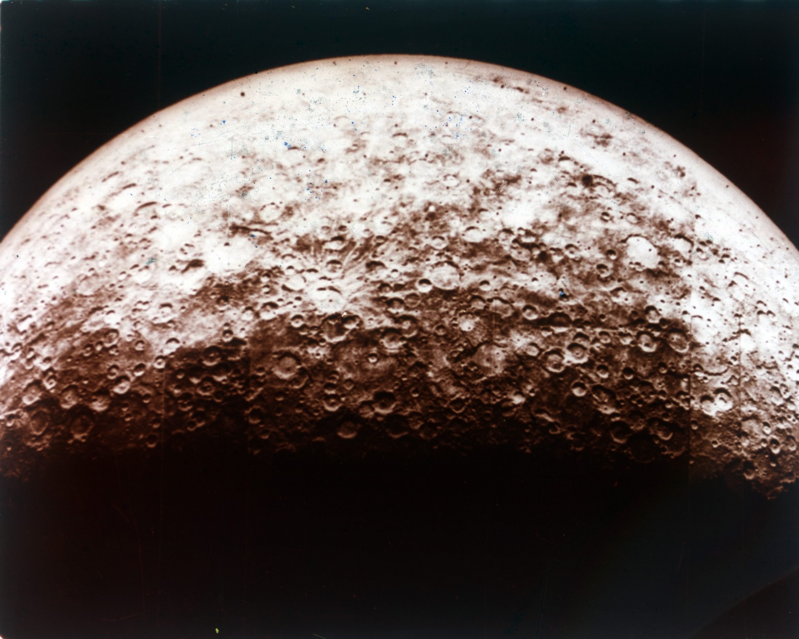 a close up of the craters dappling the surface of the planet