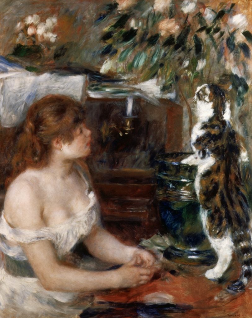 A painting by Renoir in which a young woman and a cat appear